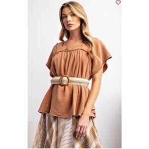 Easel - Mineral Washed Cotton Babydoll Top - Medium